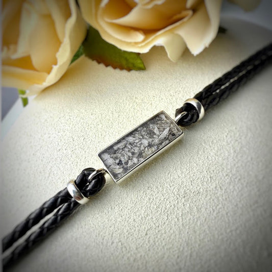 Sterling Silver Leather Braided Memorial Bracelet