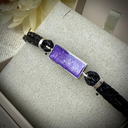 Sterling Silver Leather Braided Memorial Bracelet