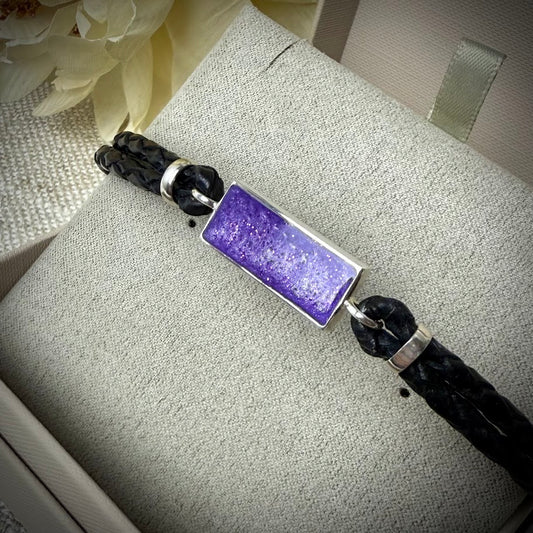Sterling Silver Leather Braided Memorial Bracelet