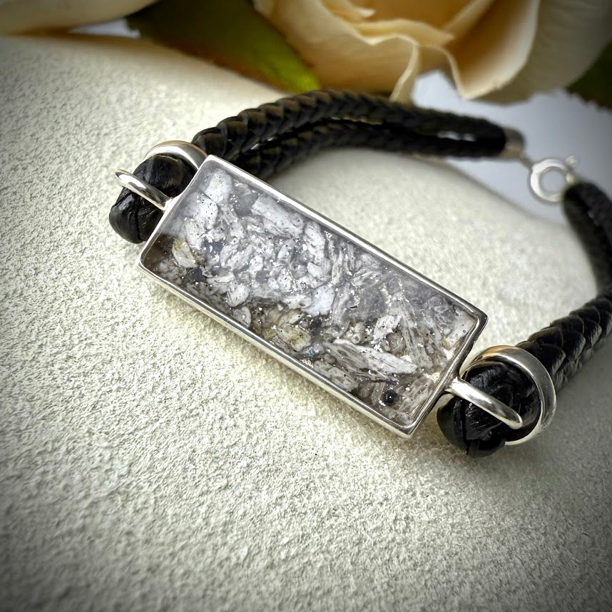 Sterling Silver Leather Braided Memorial Bracelet