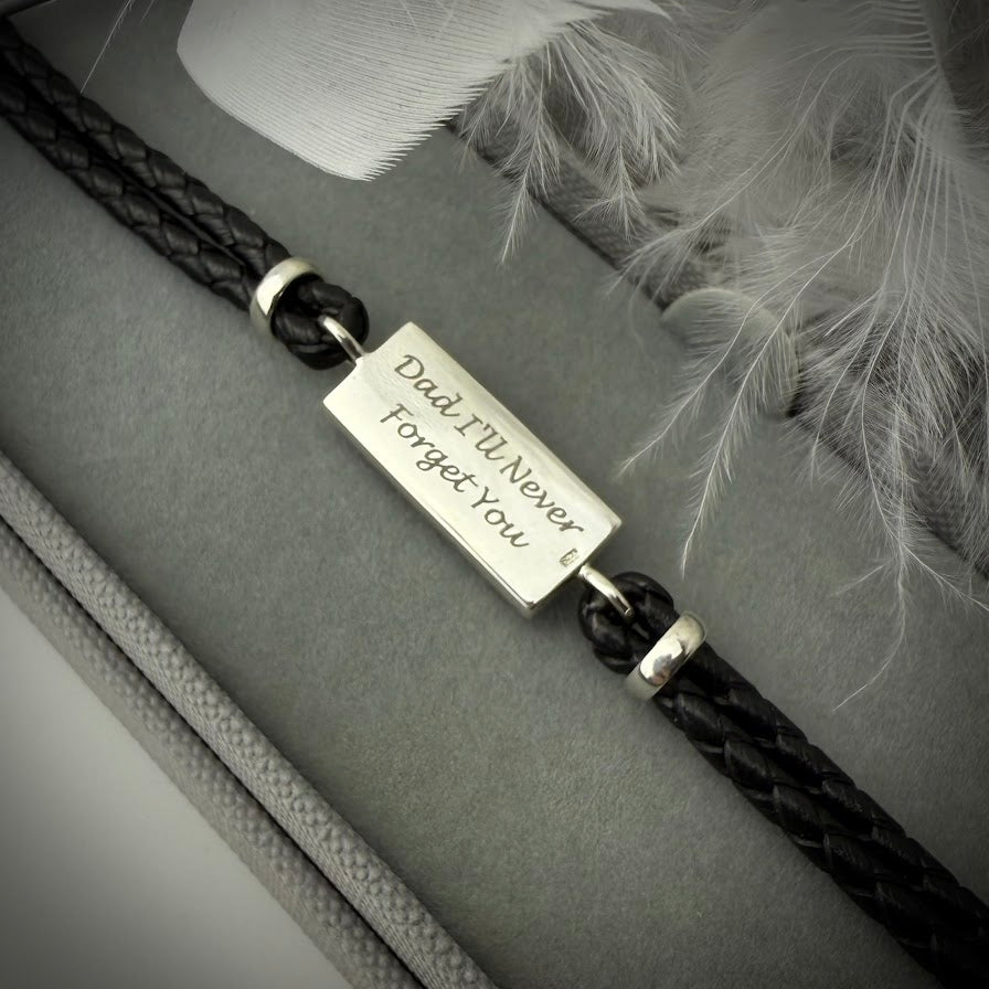 Sterling Silver Leather Braided Memorial Bracelet