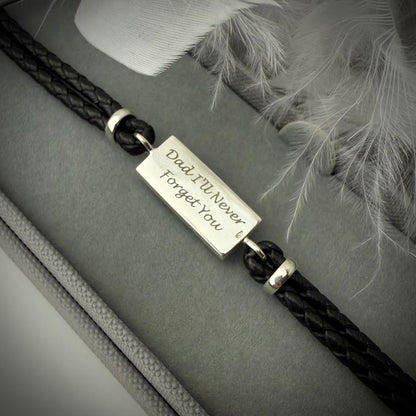 Sterling Silver Leather Braided Memorial Bracelet