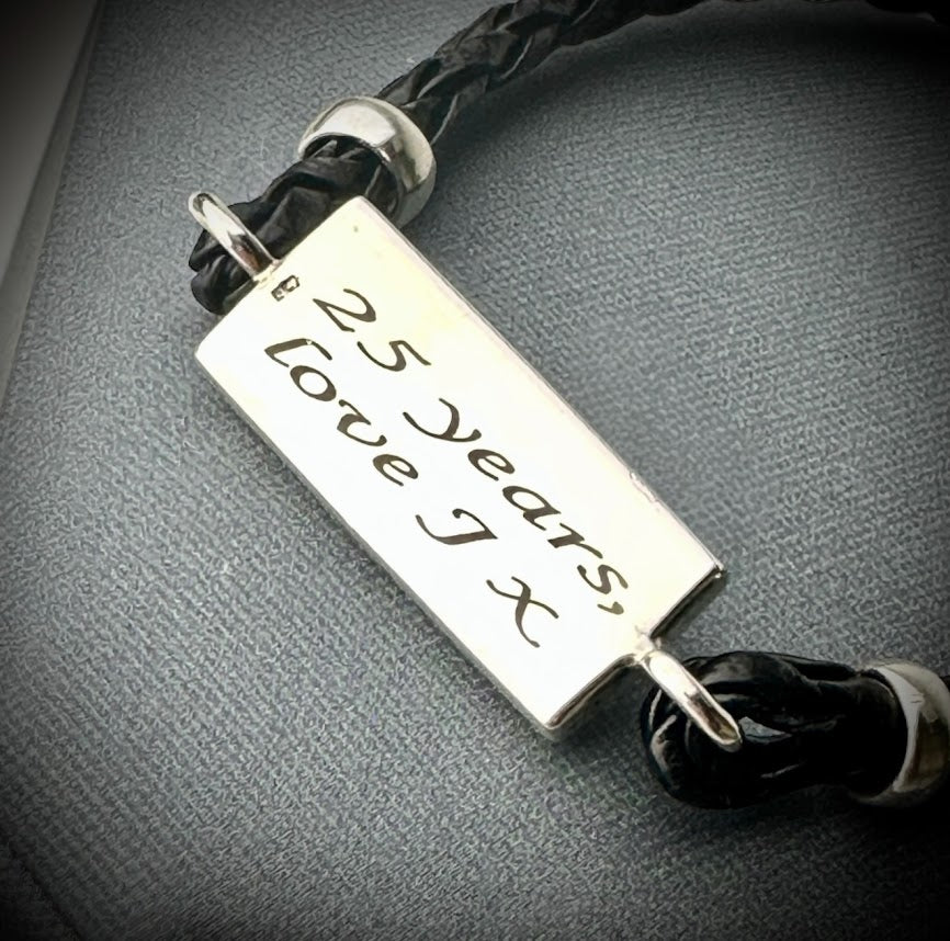 Sterling Silver Leather Braided Memorial Bracelet