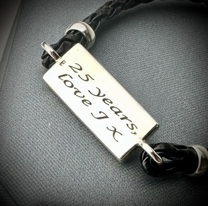 Sterling Silver Leather Braided Memorial Bracelet