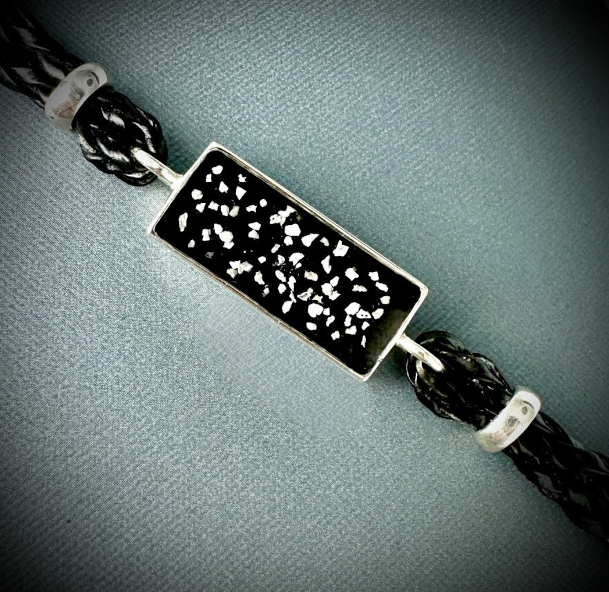Sterling Silver Leather Braided Memorial Bracelet