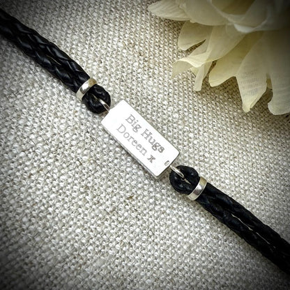 Sterling Silver Leather Braided Memorial Bracelet