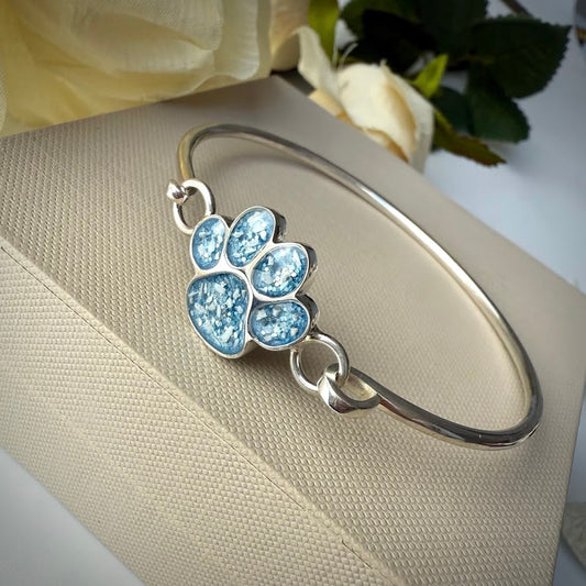 Sterling Silver Paw Memorial Bangle