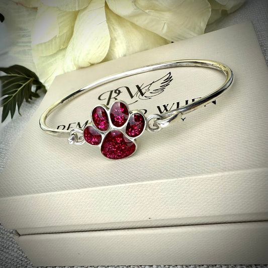 Sterling Silver Paw Memorial Bangle