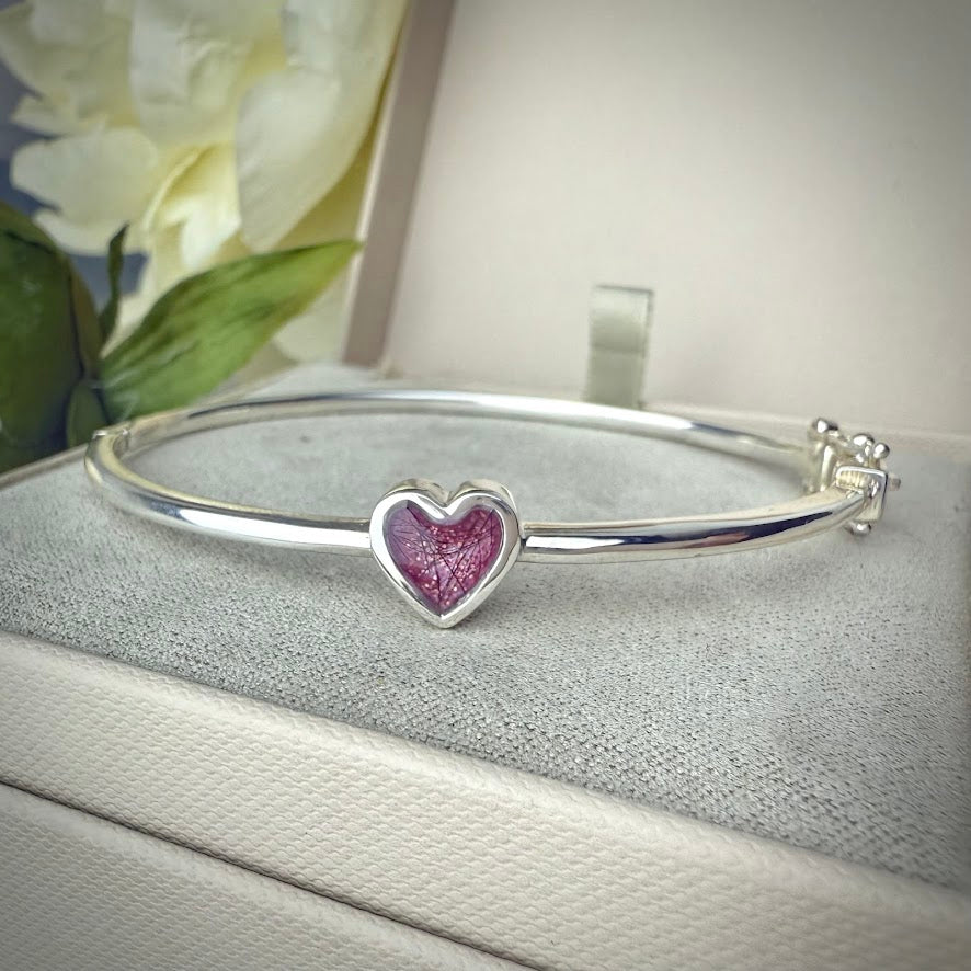 Sterling Silver Petite Heart Memorial Bangle