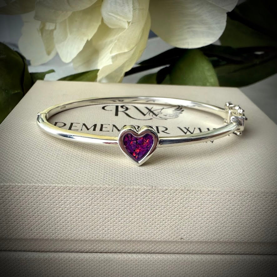 Sterling Silver Petite Heart Memorial Bangle