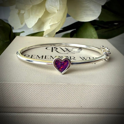 Sterling Silver Petite Heart Memorial Bangle