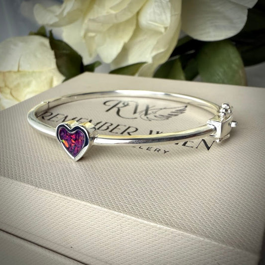 Sterling Silver Petite Heart Memorial Bangle