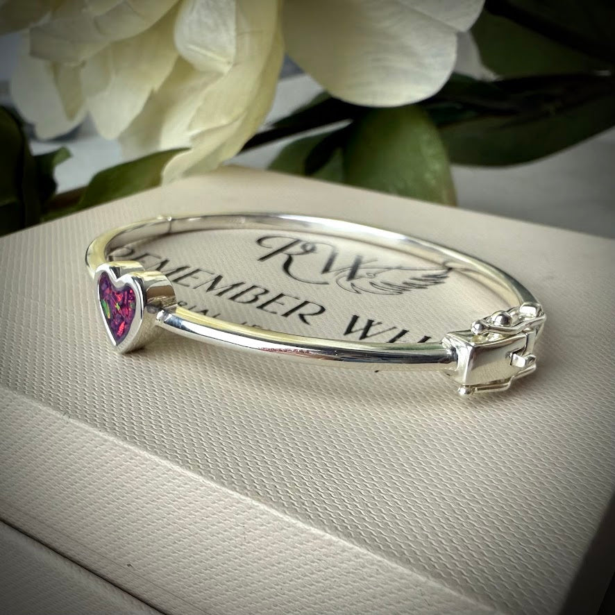 Sterling Silver Petite Heart Memorial Bangle