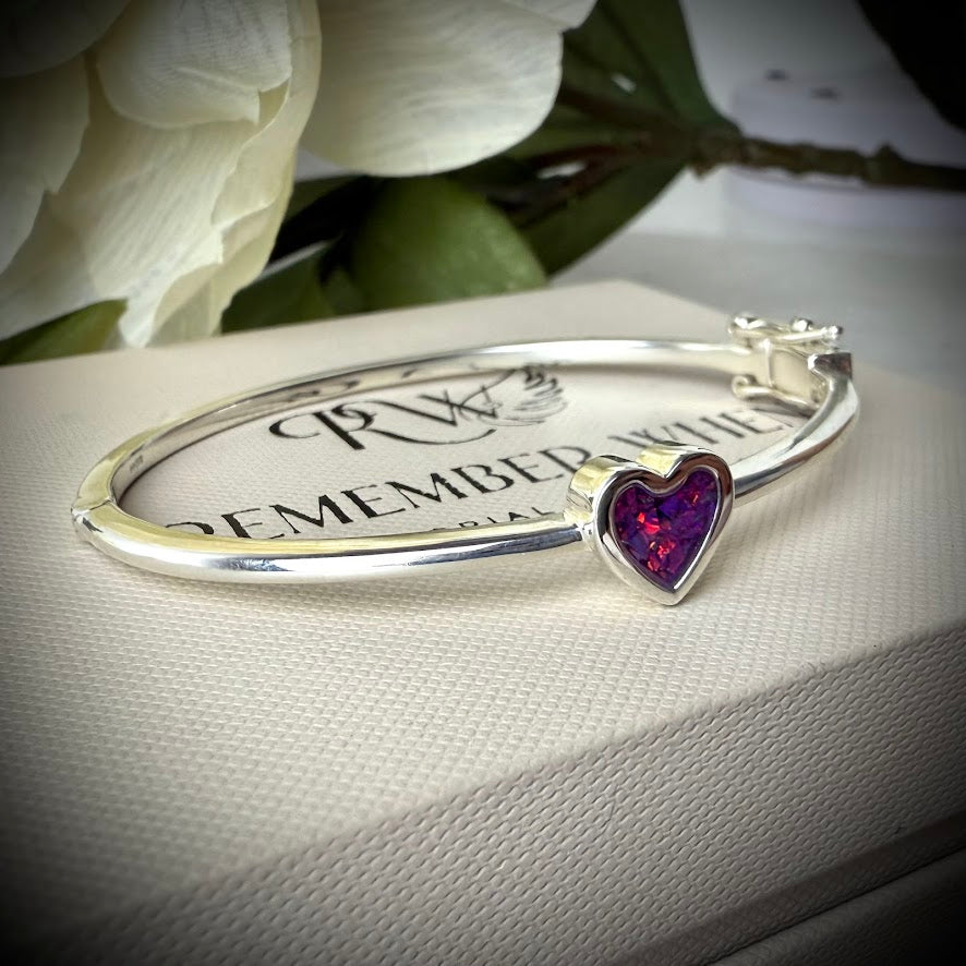 Sterling Silver Petite Heart Memorial Bangle