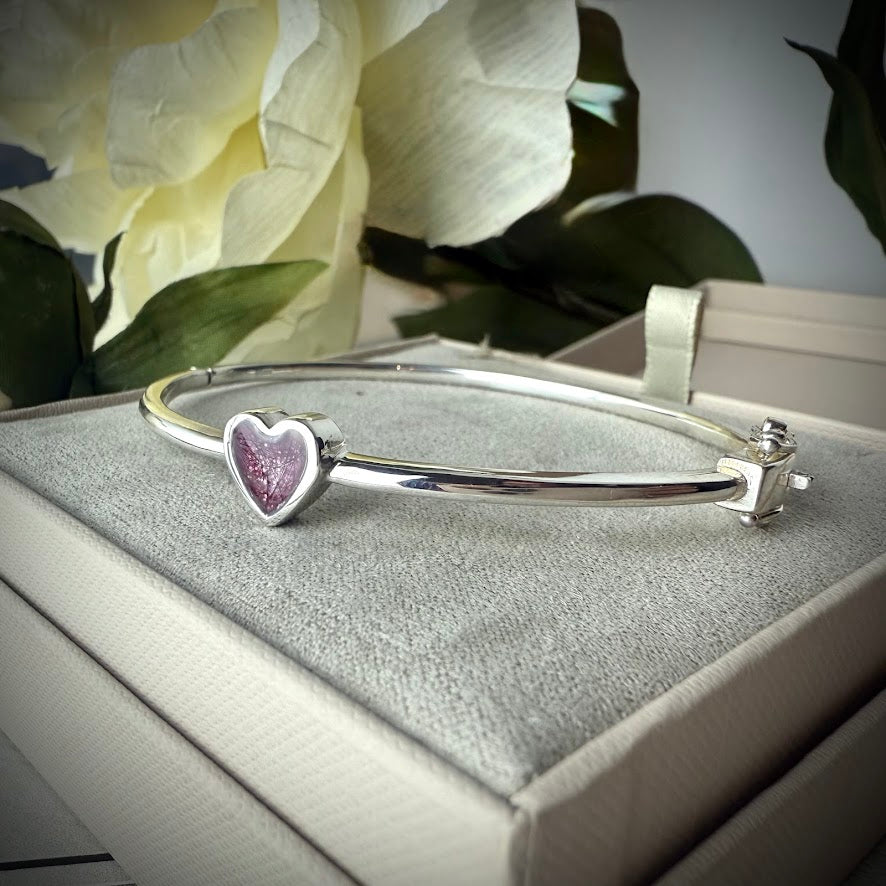 Sterling Silver Petite Heart Memorial Bangle