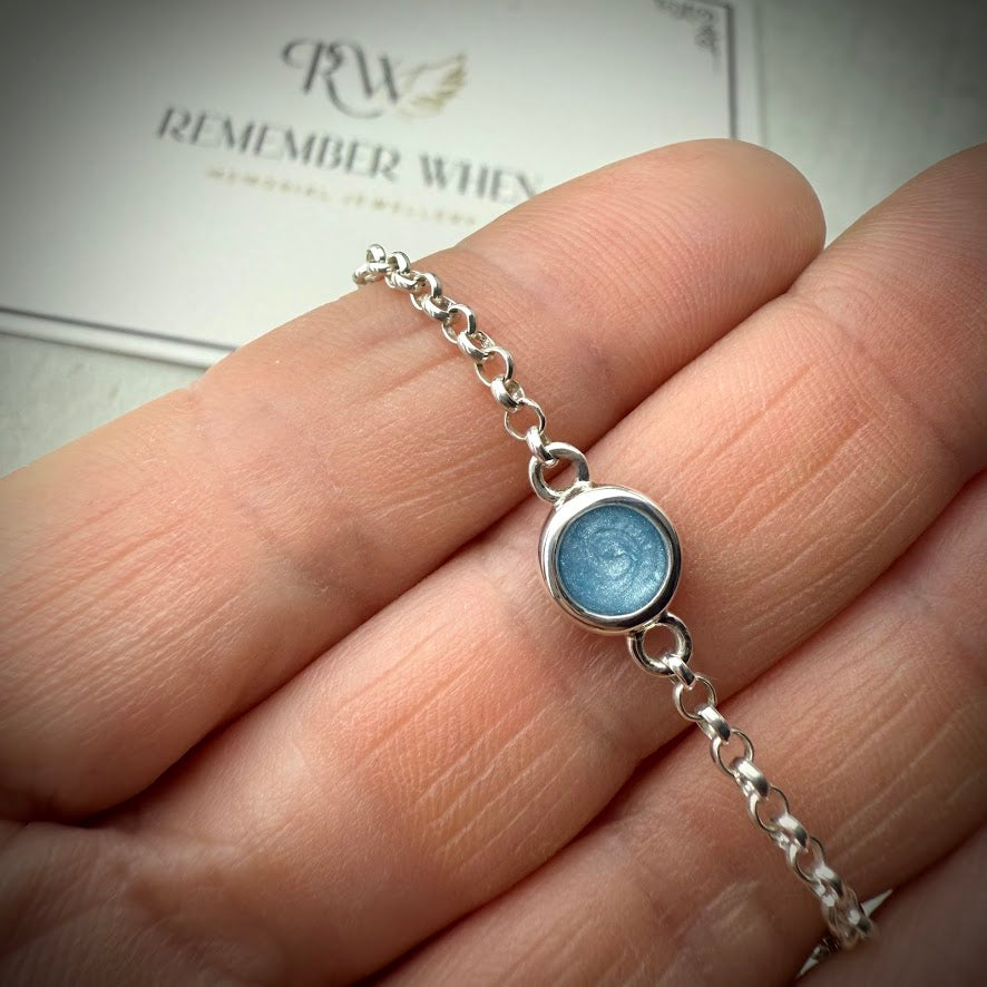 Sterling Silver Petite Round Adjustable Memorial Bracelet