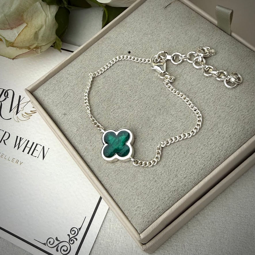 Sterling Silver classic Clover Adjustable Memorial Bracelet
